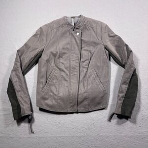 Free People Moto Jacket Womens‎ Size 8 Grey Vegan Leather  Ribbed Knit Panels